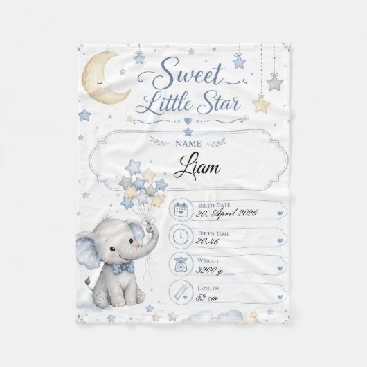 Couverture Polaire Tableau de naissance bébé personnalisable avec élé (Devant)