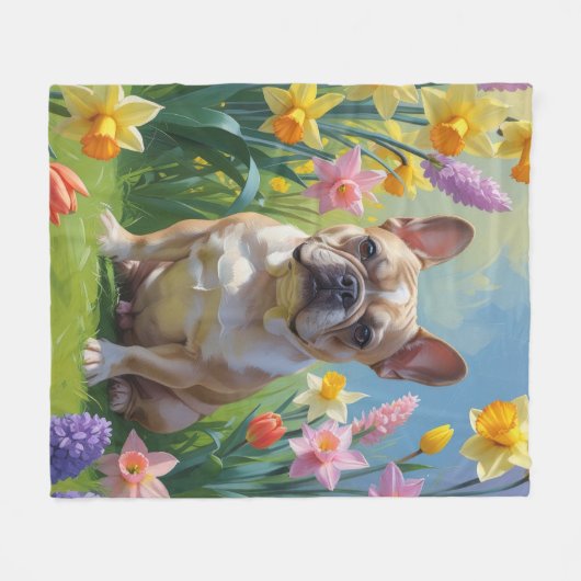 Couverture Polaire Tableau des fleurs de printemps de Bulldog (Devant (Horizontal))