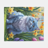 Couverture Polaire Tableau des fleurs de printemps de chats bleus ori (Devant (Horizontal))