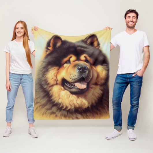 Couverture Polaire Tableau vintage Chow-Chow (En situation)