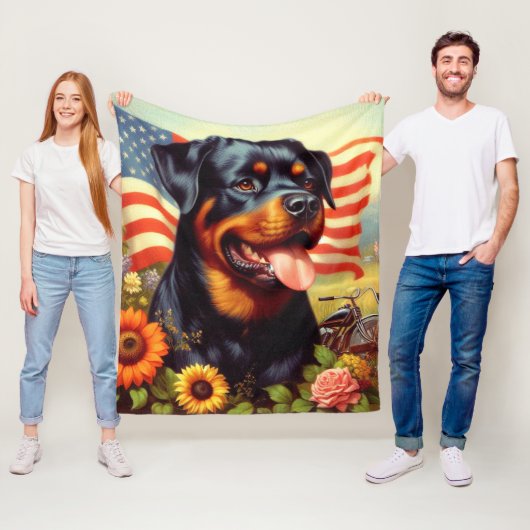 Couverture Polaire Tableau vintage Rottweiler (En situation)