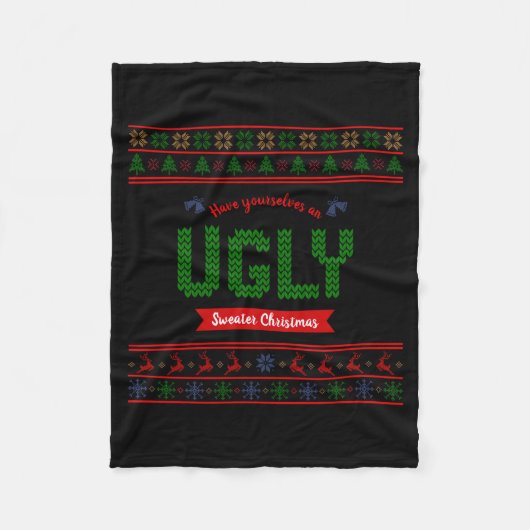 Couverture Polaire Tacky Christmas Nordic Knit Pattern Red Green Ugly (Devant)