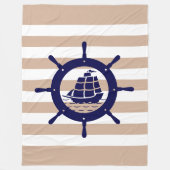 Couverture Polaire Tan & Blancs Avec Roue Bleue Nautique (Devant)