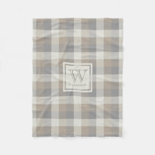 Couverture Polaire Tan Grey et ivoire Neutre Rustique Plaid Monogramm