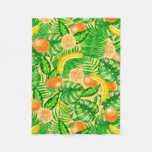 Couverture Polaire Tangerines, bananes et feuilles tropicaux