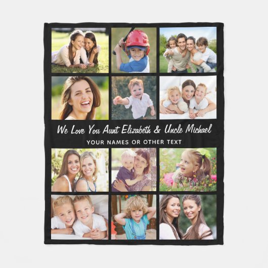 Couverture Polaire Tante Oncle 12 Photo Collage noir (Devant)