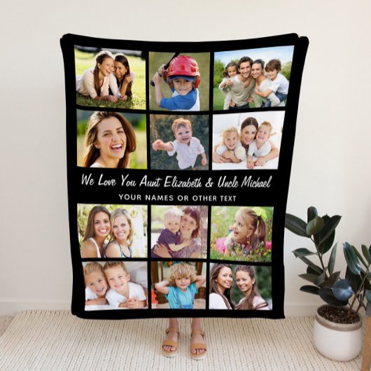 Couverture Polaire Tante Oncle 12 Photo Collage noir