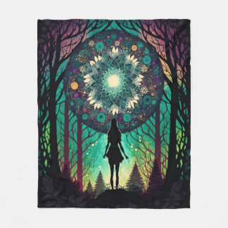Couverture Polaire Tapisserie de forêt de mandala psychédélique | Art