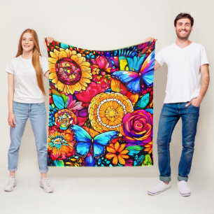 Couverture Polaire Tapisserie florale de papillon envoûtante