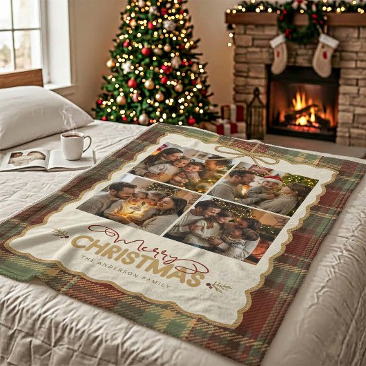 Couverture Polaire Tartan Border Christmas 4 Photo Template ID1141A
