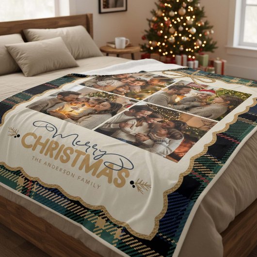 Couverture Polaire Tartan Border Christmas 4 Photo Template ID1141B