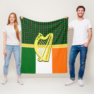 Couverture Polaire Tartan d'Irlande, drapeau d'Irlande, shamrock de l