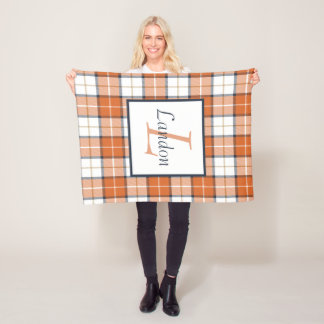 Couverture Polaire Tartan orange, bleu et blanc