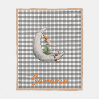 Couverture Polaire Tartan plaid christmas elf grey white name