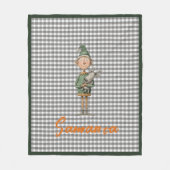 Couverture Polaire Tartan plaid christmas elf reideer grey white name (Devant)