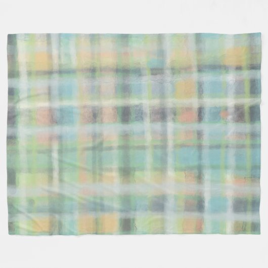 Couverture Polaire Tartan plaid moderne pastel jaune bleu gris vert (Devant (Horizontal))