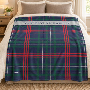 Couverture Polaire Tartan Plaid Rouge Vert Marine Nom de Famille