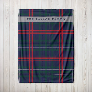 Couverture Polaire Tartan Plaid Rouge Vert Marine Nom de Famille