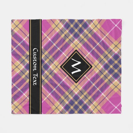 Couverture Polaire Tartan rose, or et bleu (Devant (Horizontal))