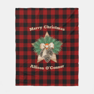 Couverture Polaire Tartan rouge et noir nordé en bois étoile de No