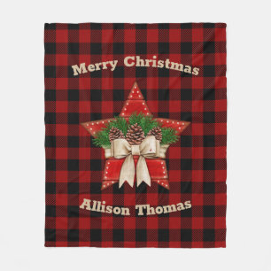 Couverture Polaire Tartan rouge vintage rétro en bois rouge étoile de