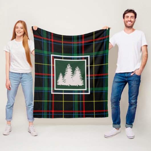 Couverture Polaire Tartan vert Plaid & Pine Blanc Silhouette (En situation)