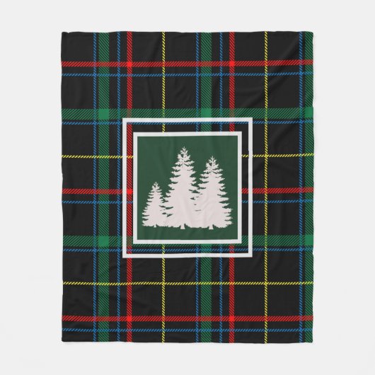 Couverture Polaire Tartan vert Plaid & Pine Blanc Silhouette (Devant)