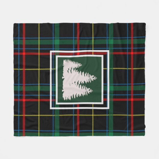 Couverture Polaire Tartan vert Plaid & Pine Blanc Silhouette (Devant (Horizontal))