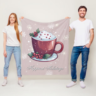 Couverture Polaire Tasse de chocolat chaud de Noël Rose blush
