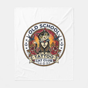 Couverture Polaire Tatouage École Ancienne Chat Mignon Design - École