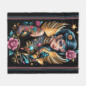 Couverture Polaire Tatouages Et Roses 2 (Devant (Horizontal))