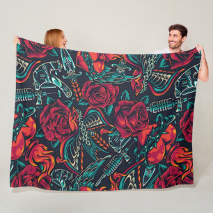 Couverture Polaire tatouages flash vintages motif continu