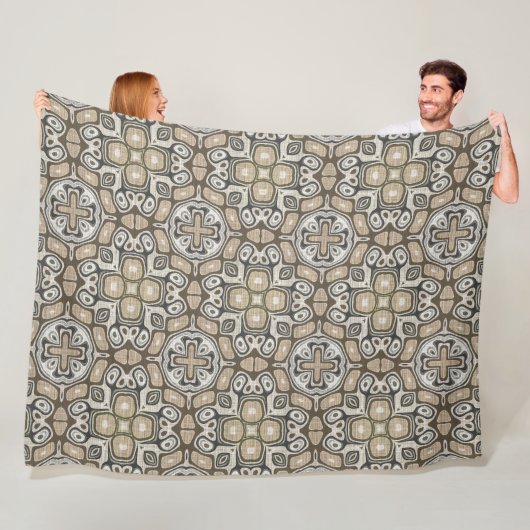 Couverture Polaire Taupe Brown Gris Beige Hip Bohême Art Motif (En situation)