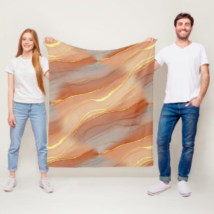 Couverture Polaire Taupe doux Marbre Orange Brûlé Or
