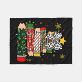 Couverture Polaire Teacher Christmas Tree Lights Pencil Leopard Print (Devant (Horizontal))