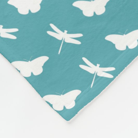Couverture Polaire Teal and White Butterfly and Dragonfly Pattern (Coin)