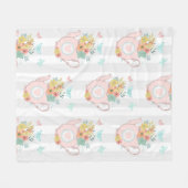 Couverture Polaire Teapot rose avec Fleurs et Papillons Motif (Devant (Horizontal))