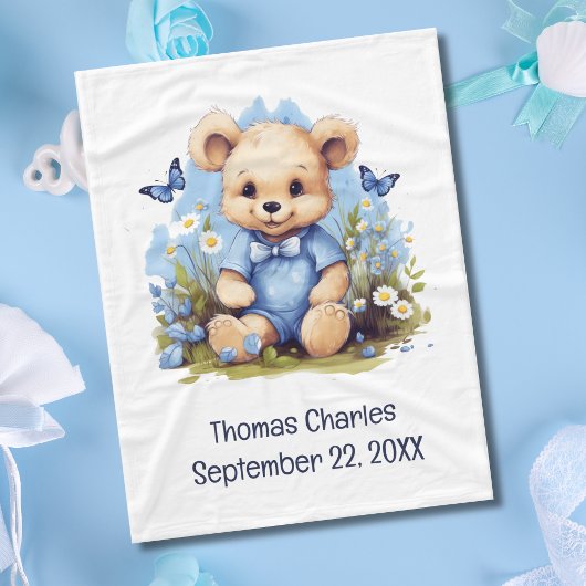 Couverture Polaire Teddy Bear Butterfly Flowers Baby shower Bébé garç