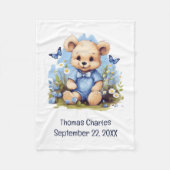 Couverture Polaire Teddy Bear Butterfly Flowers Baby shower Bébé garç (Devant)