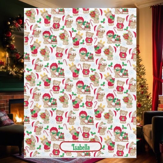 Couverture Polaire Teddy Bear Christmas Ajouter un nom Baby