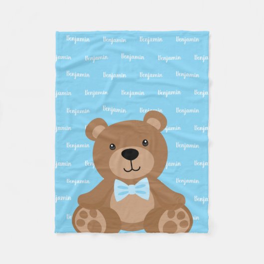 Couverture Polaire Teddy Bear Personnalisé Nom bleu Garçon (Devant)