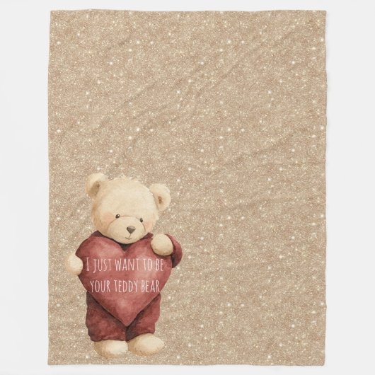 Couverture Polaire Teddy Bear Red Heart Gold Glitter (Devant)