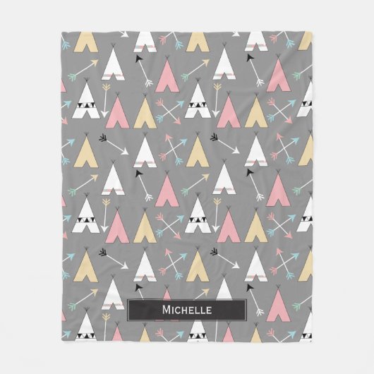 Couverture Polaire Teepees et flèches Pastel tendance Nom personnalis (Devant)