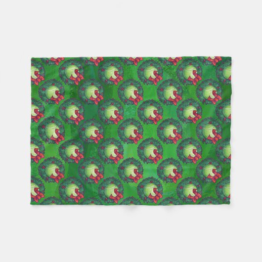 Couverture Polaire Tennis Ball Feu de Noël Motif sur Vert (Devant (Horizontal))