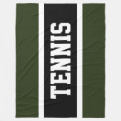 Couverture Polaire TENNIS Fun Sporty Vert foncé Noir Blanc rayures (Devant)