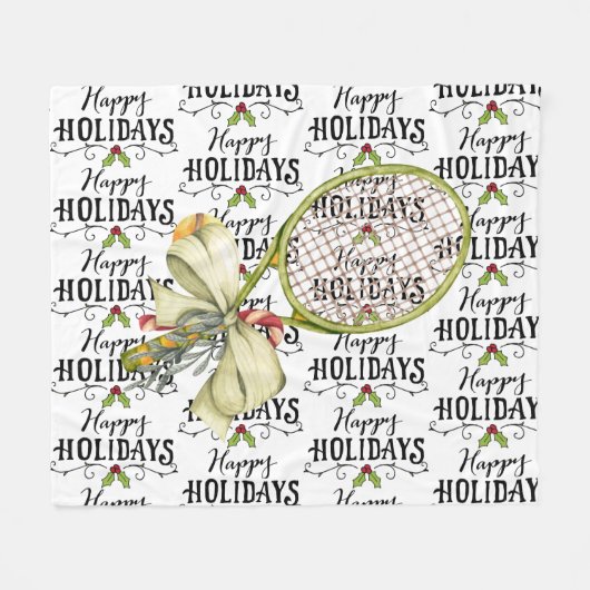 Couverture Polaire Tennis Noël avec aquarelle raquette (Devant (Horizontal))