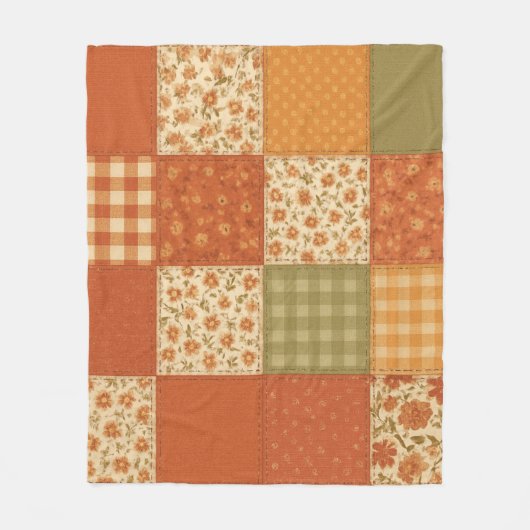 Couverture Polaire Terracotta Patchwork Quilt Rustic Farmhouse Floral (Devant)