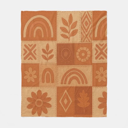 Couverture Polaire Terracotta Patchwork Quilt Rustic Farmhouse Floral (Devant)