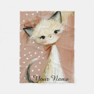Couverture Polaire Terracotta Rose Poussiéreux Accents Dorés Chat Per