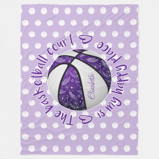 Couverture Polaire terrain de basket-ball en boho blanc pourpre mon h (Devant)